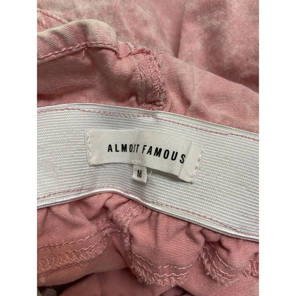 Almost Famous Shorts Womens M Pink Cuffed Denim Elastic Waist Zip Paperbag